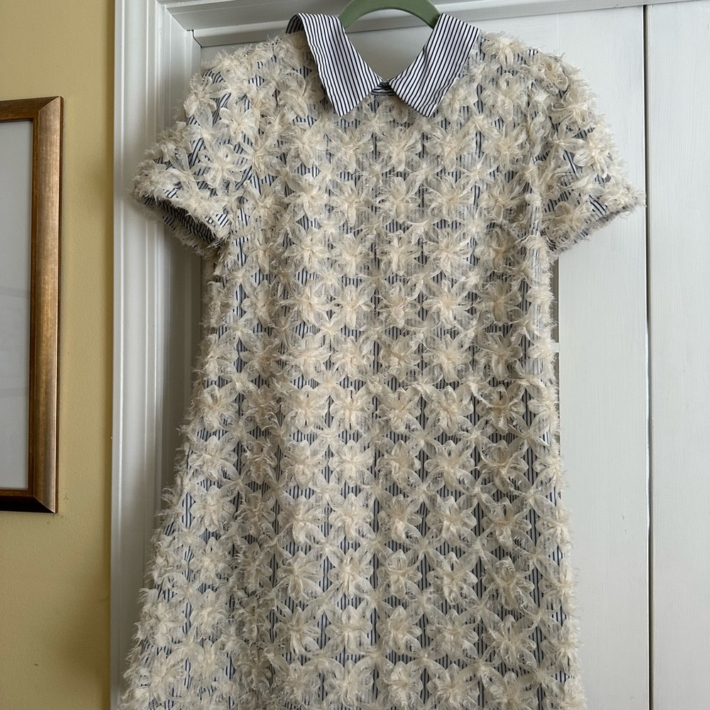 English Factory Tuckernuck Cream and Blue  Dress with Textured Design